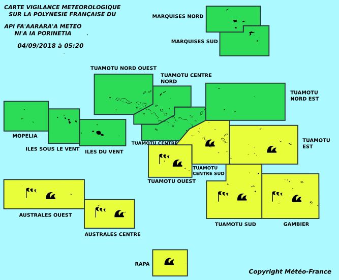 Vents violents et fortes houles aux Australes, aux Tuamotu et aux Gambier