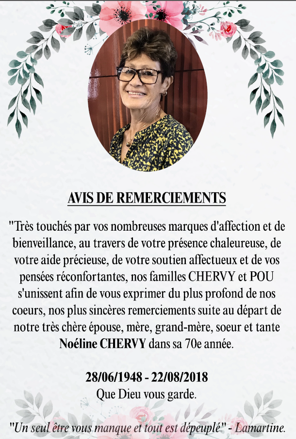 Avis de remerciements Famille CHERVY - POU