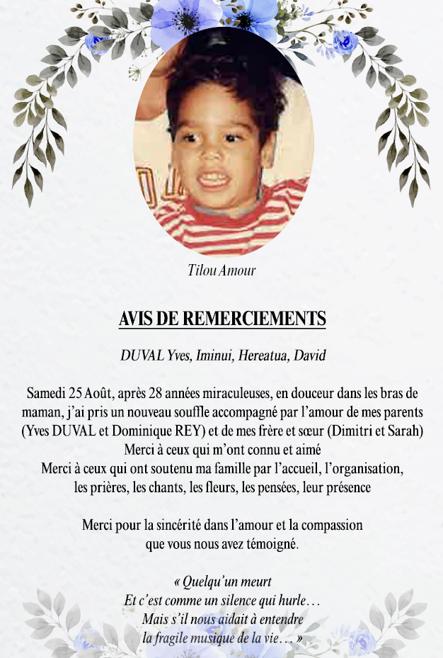 Avis de remerciements Famille DUVAL