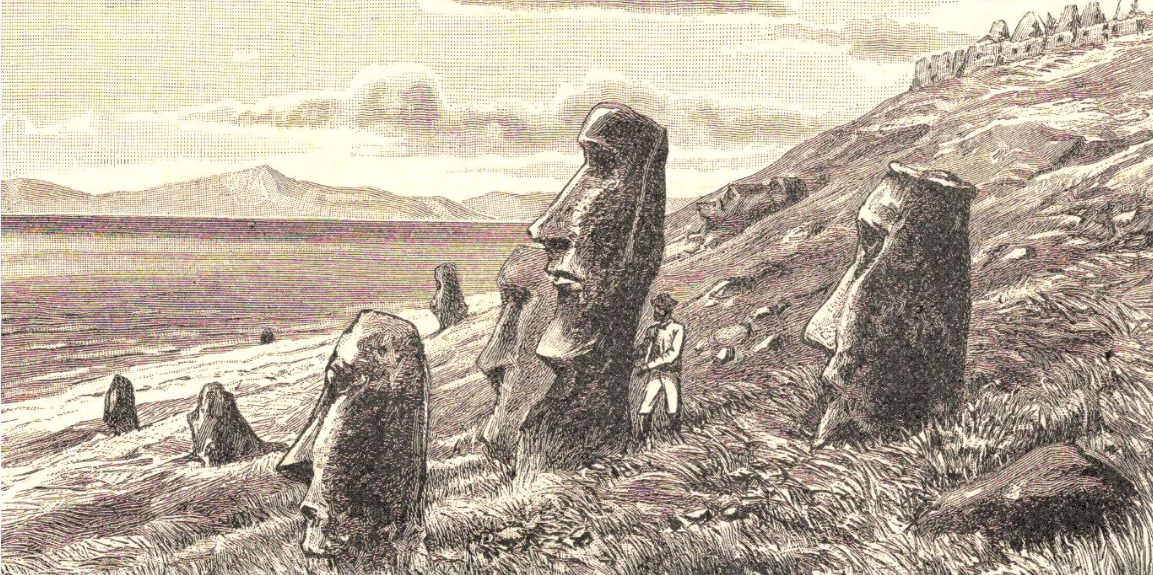 Le Rano Raraku tel qu’il se présentait à la fin du XIXe siècle et tel que le découvrirent les premiers missionnaires catholiques.