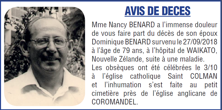 Décès de Monsieur Dominique BENARD