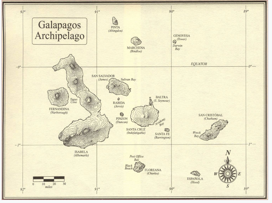 Les Galapagos comptent 41 îles pour une surface de 8 010 km2. Le point culminant, volcanique, le volcan Wolf, se trouve sur l’île d’Isabella. Leur surnom d’îles enchantées, en français, est une mauvaise traduction de « Islas Encantadas » ; il faut comprendre enchantées au sens d’ensorcelées, de maléfiques.