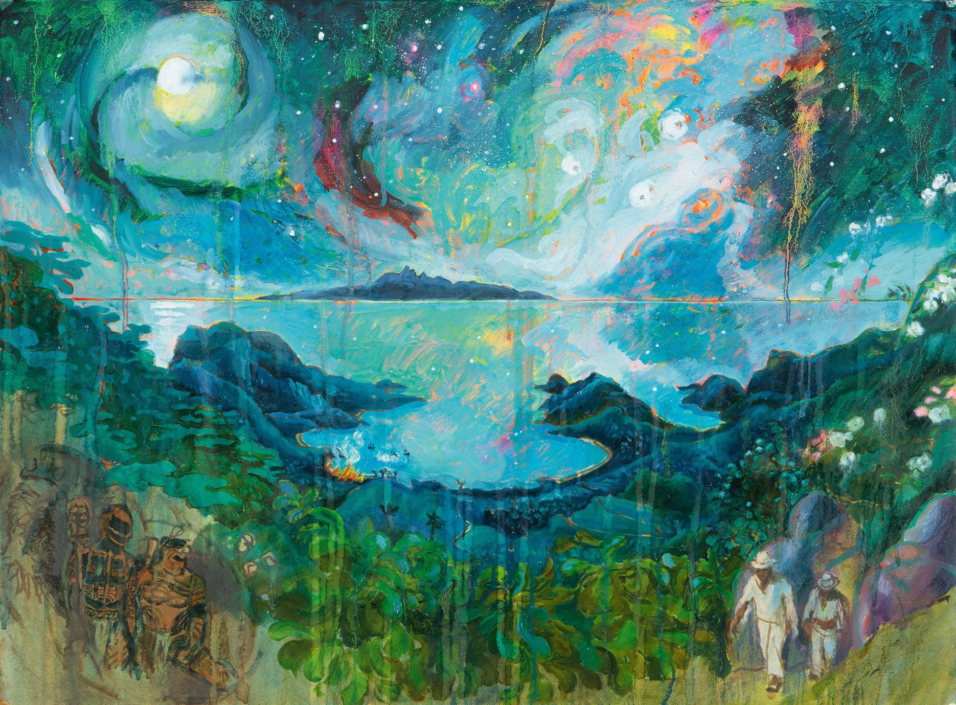 Cette exposition est "pour moi un peu un voyage extraordinaire aux Marquises, où se trouveraient ensemble ces quatre personnages qui sont ce que je suis", explique le navigateu