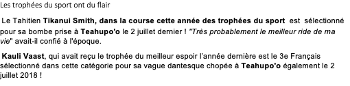 XXL Big Wave Awards :  5 Tahitiens sélectionnés