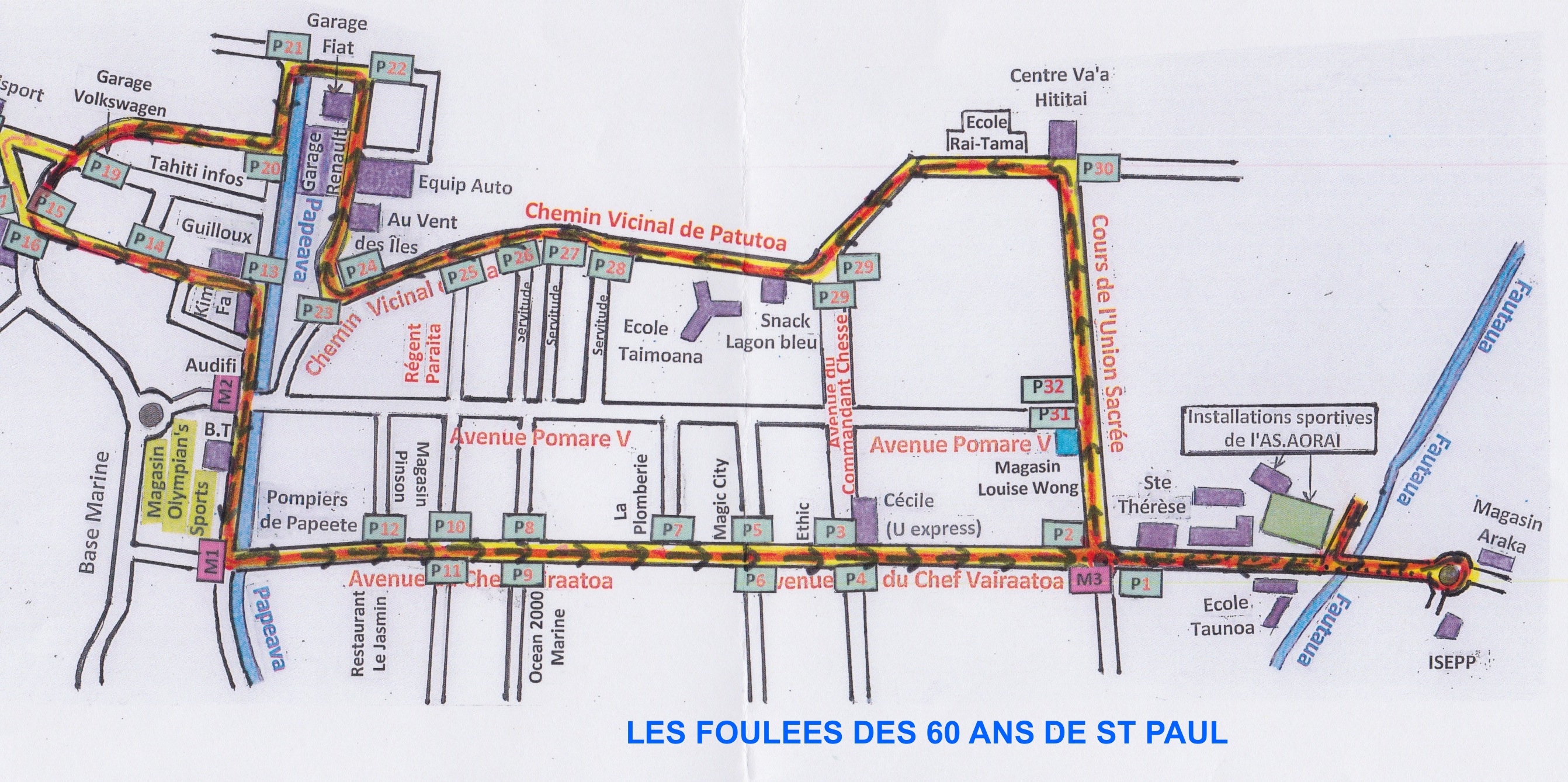 Le plan des foulées des 60 ans de St Paul.