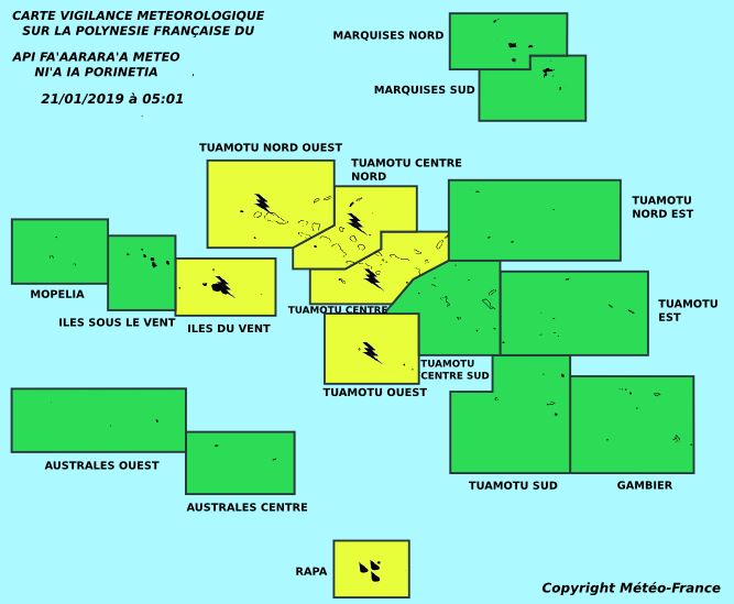 Des orages sur le Centre et le Sud de la Polynésie
