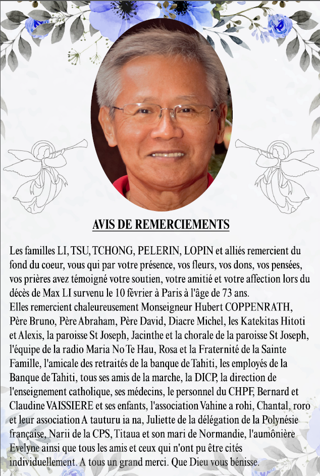 Avis de remerciements Famille LI