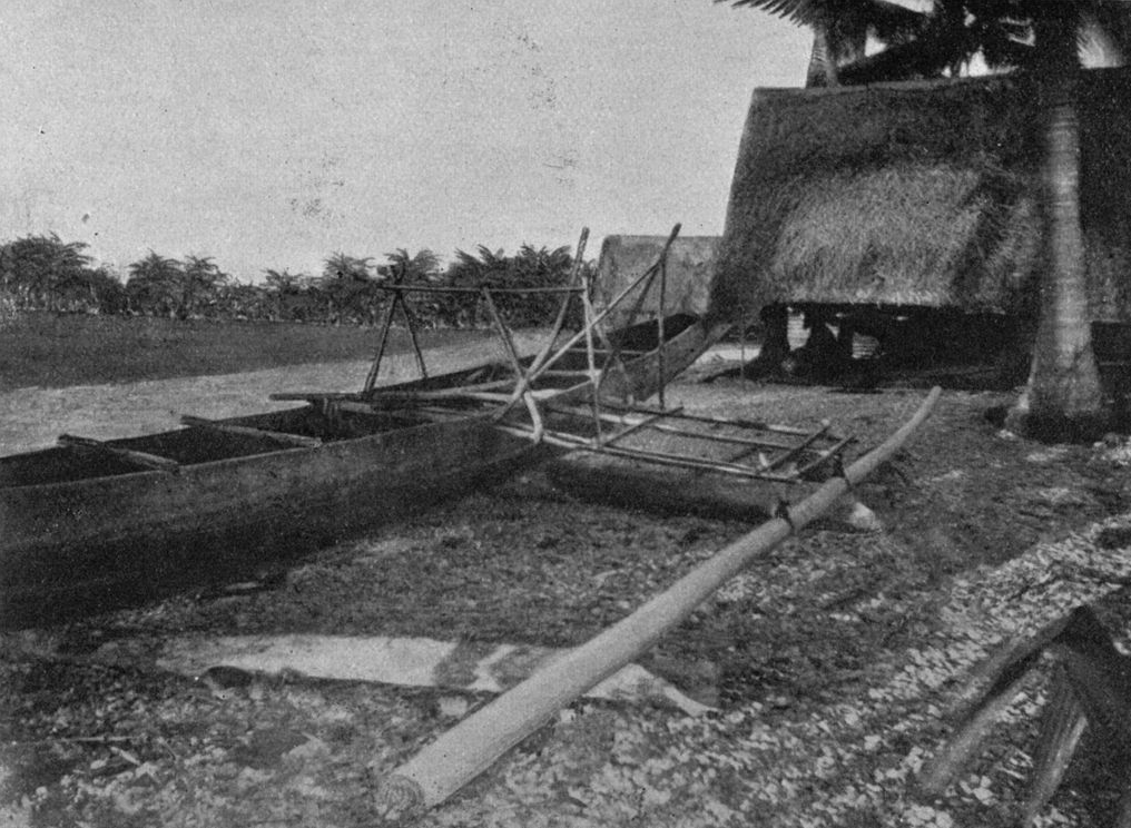 Une pirogue et une maison traditionnelle de Nauru en 1896.