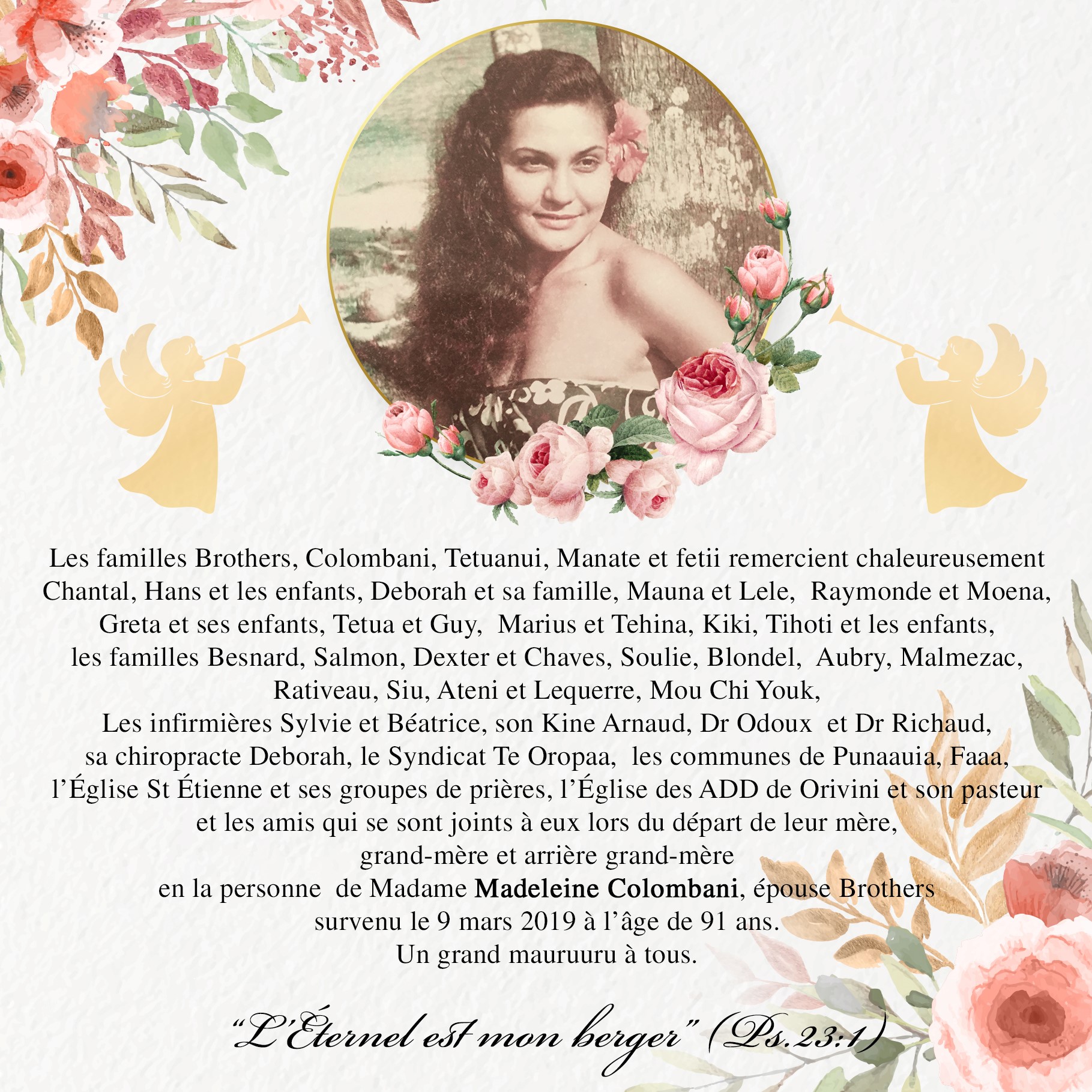 Avis de remerciements Famille COLOMBANI - BROTHERS