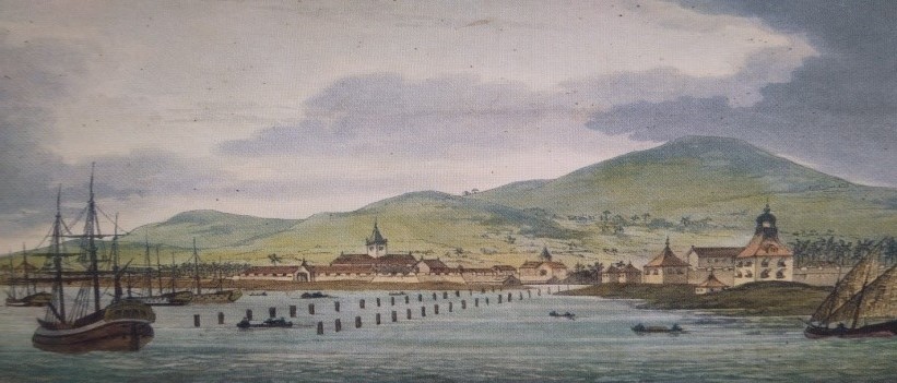 Vue de Batavia, par Sydney Parkinson. (Collection British Library).