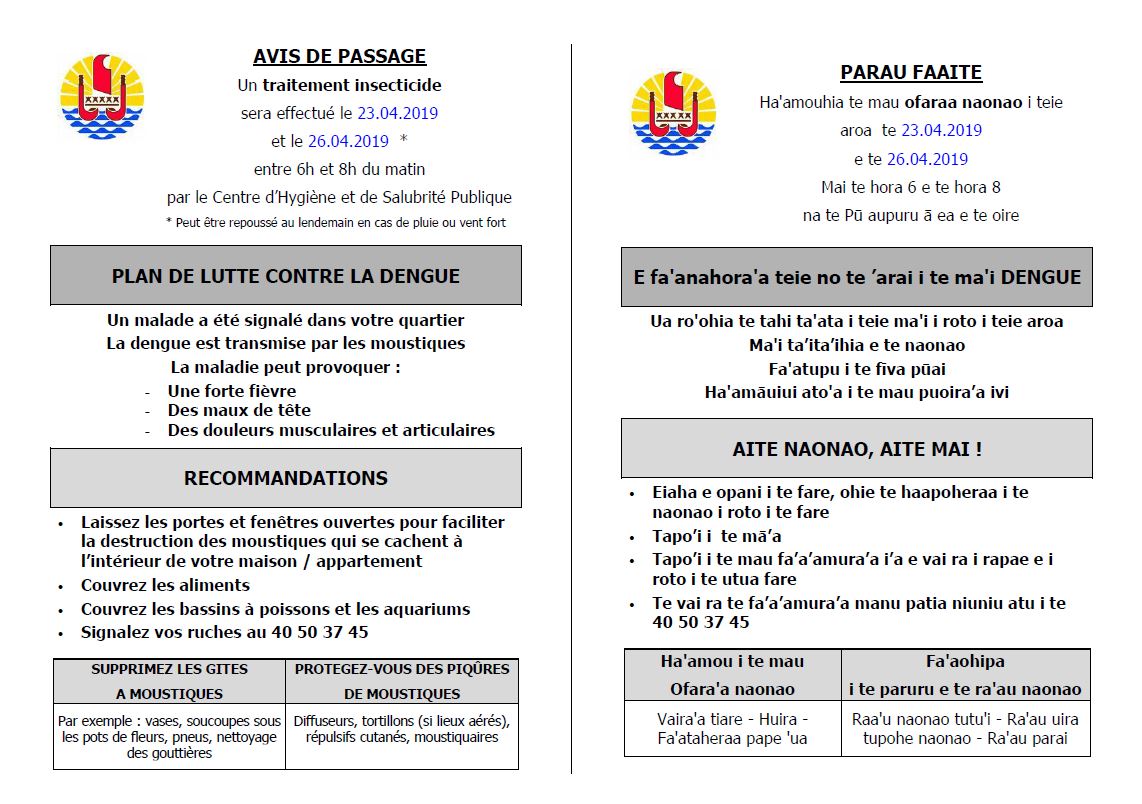 Trois nouveaux quartiers de Mahina touchés par la dengue de type 2