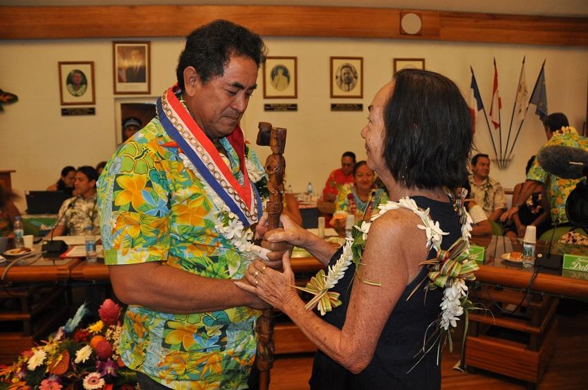 Simplicio Lissant, le 7 septembre 2018, lors de son élection à la tête de la mairie de Punaauia pour succéder à feu Rony Tumahai.