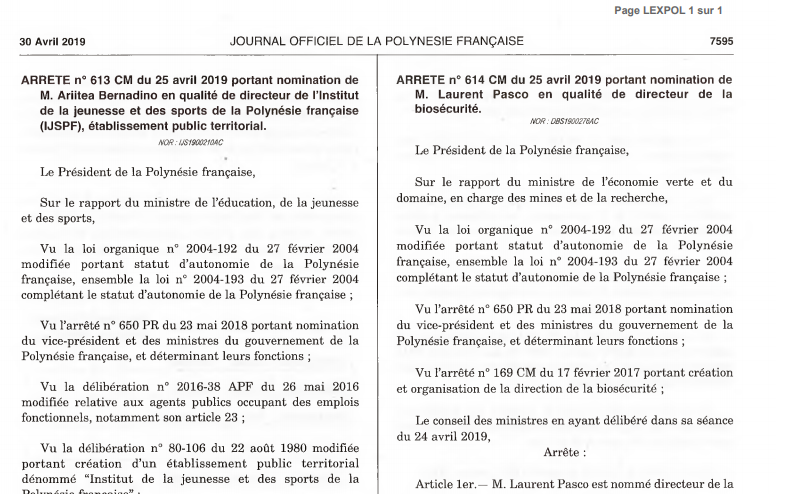Nominations officielles à l'IJSPF et à la biosécurité