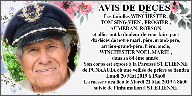 Décès de Monsieur WINCHESTER Noël Marie