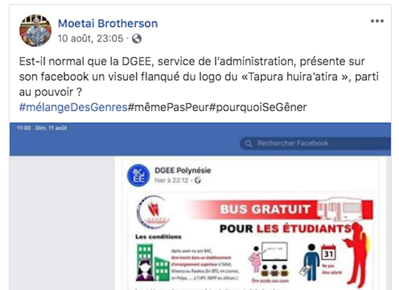 La DGEE plaide « l’erreur » pour sa publication estampillée Tapura