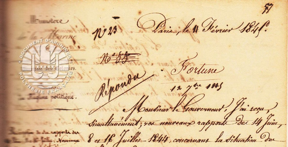 Les archives de la Polynésie française ont conservé la lettre du ministre des Colonies demandant à Bruat de fermer le journal L’Océanie Française.