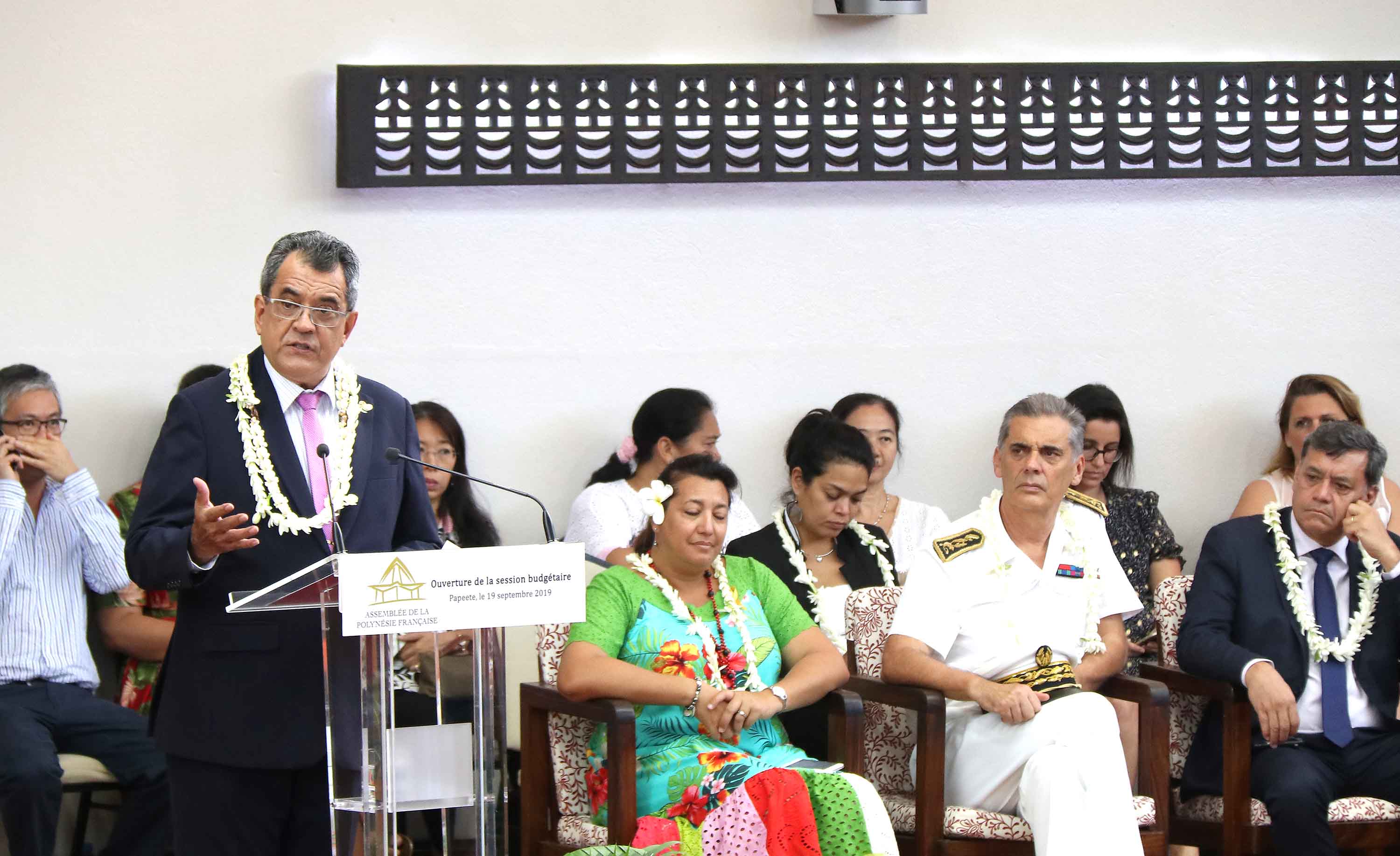 La session budgétaire de l'assemblée de Polynésie française s'est ouverte ce jeudi matin place Tarahoi.. Crédit Présidence de la Polynésie française