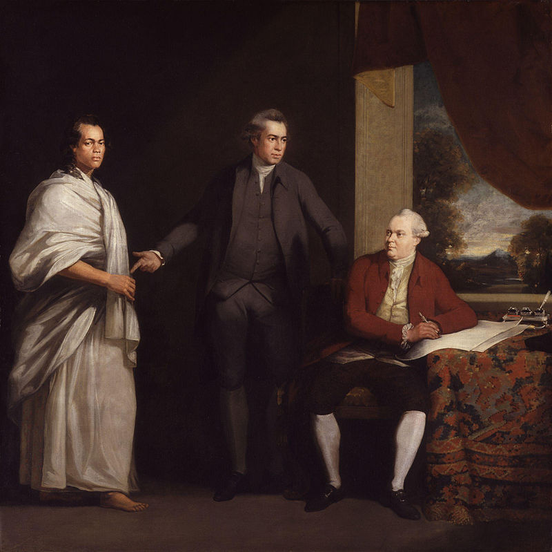 Le Tahitien Omaï, que Furneaux avait ramené en Angleterre ; il est ici représenté en compagnie de sir Joseph Banks et de Daniel Solander par le peintre William Parry.