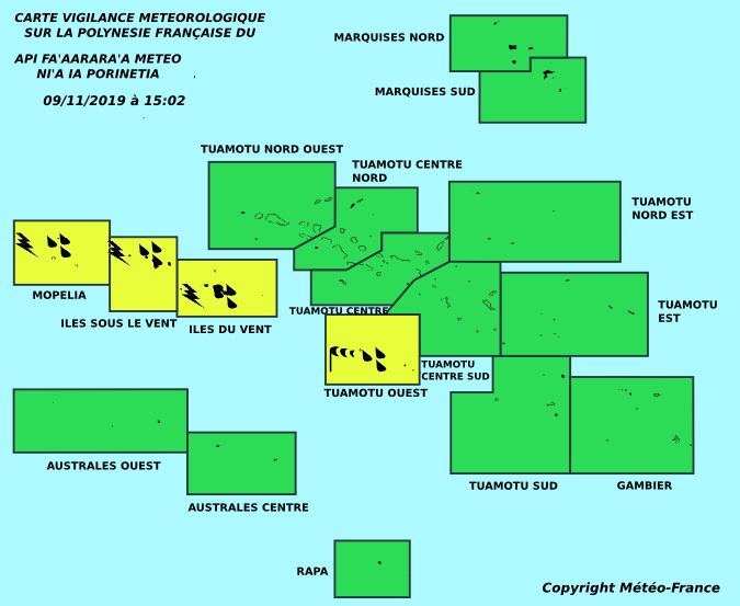 Fortes pluies attendues sur la Société et les Tuamotu ouest