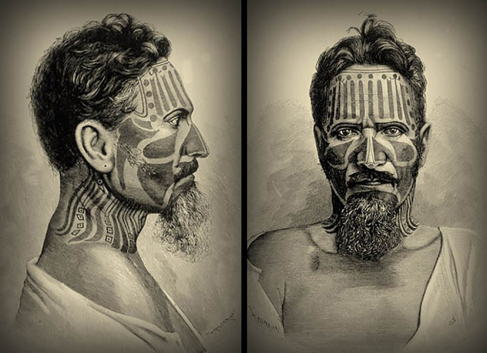 Dans le triangle polynésien, les Pascuans, à l’est, étaient porteurs de très nombreux tatouage, les hommes comme les femmes.