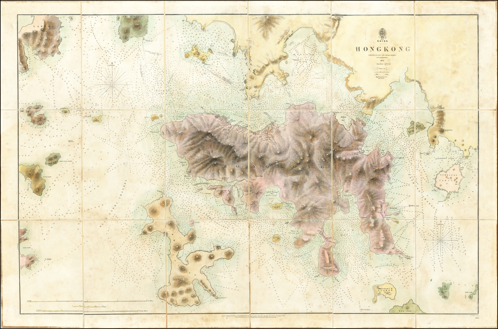 Cette carte de Hong Kong a été réalisée après la prise de l’île par les Britanniques, due en grande partie à l’intervention de Belcher et de ses hommes.