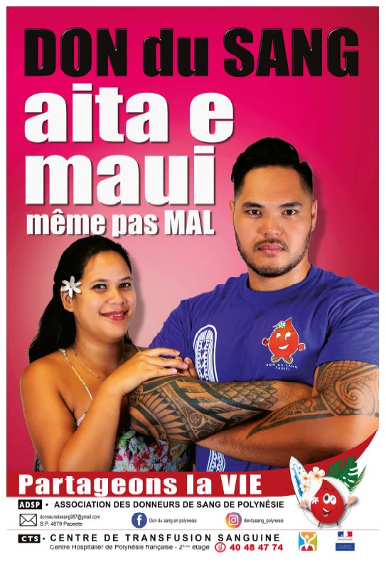 L'affiche réalisée pour la campagne 2020 d'appel aux donneurs polynésiens de sang.