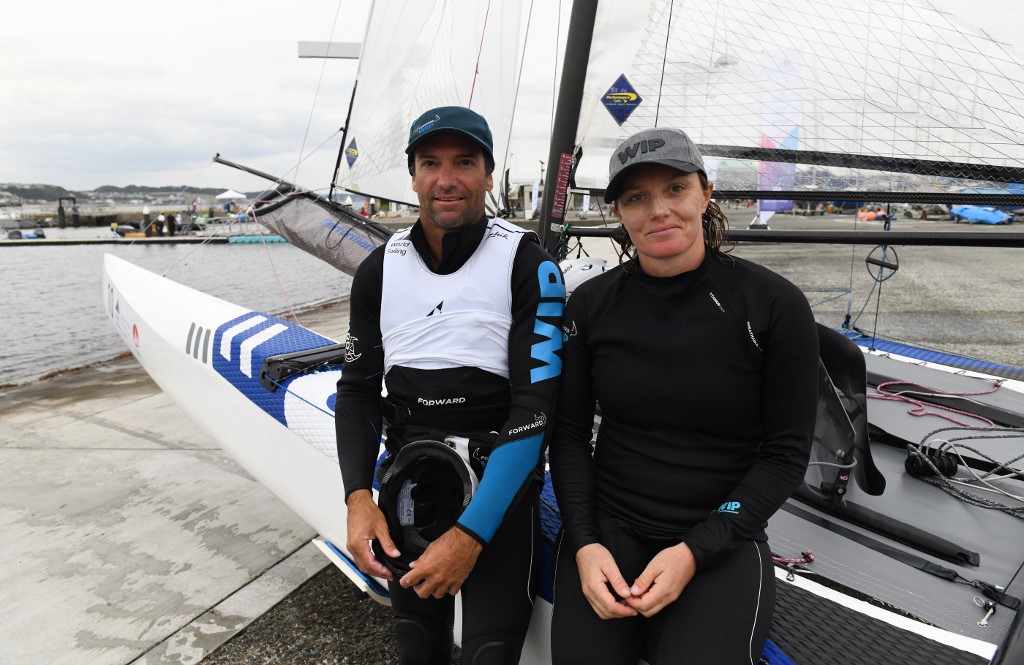 Avec sa partenaire Marie Riou, le voileux de Arue avait terminé sixième des Jeux olympiques de Rio en 2016 en Nacra 17. (photo : AFP)