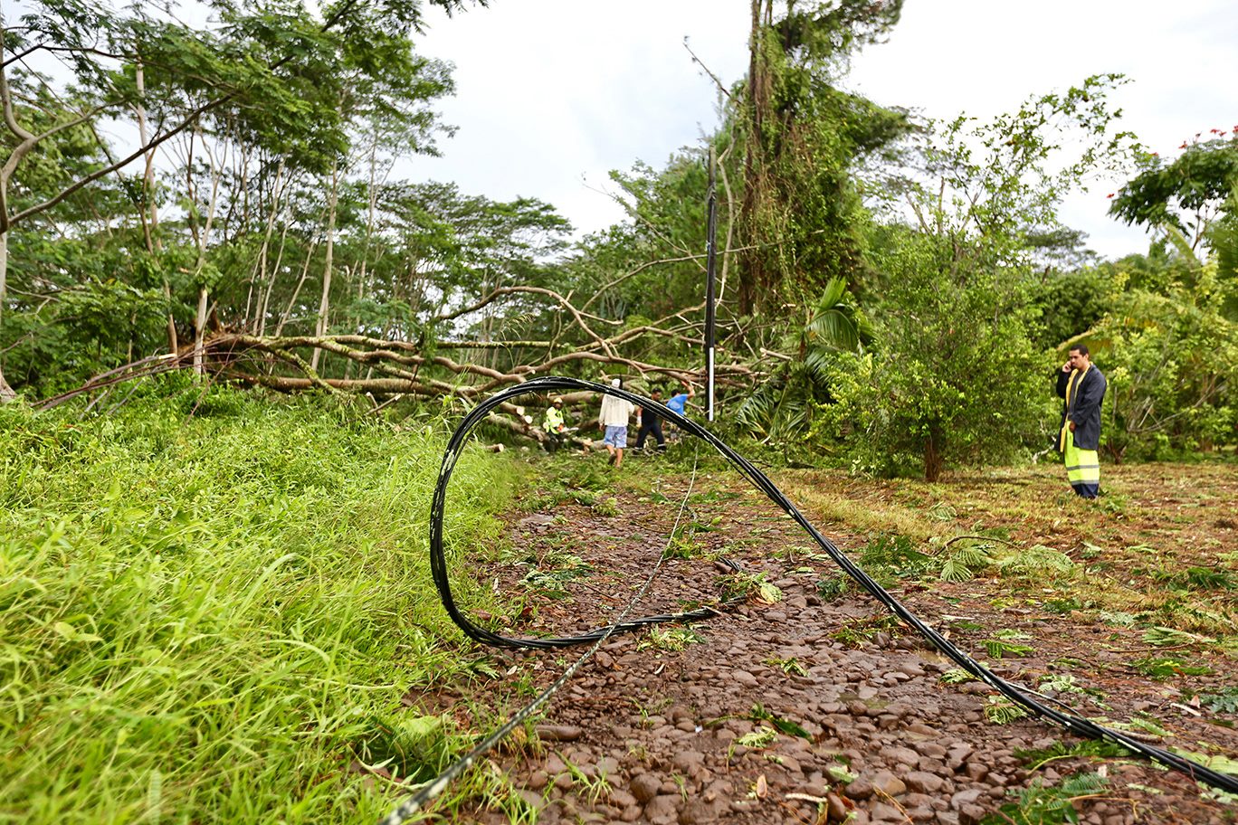 D'importants dégâts sur le réseau d'alimentation en électricité ont été constatés sur le plateau de Maraepa'i, à Afaahiti.. (photo : Commune de Taiarapu-Est)