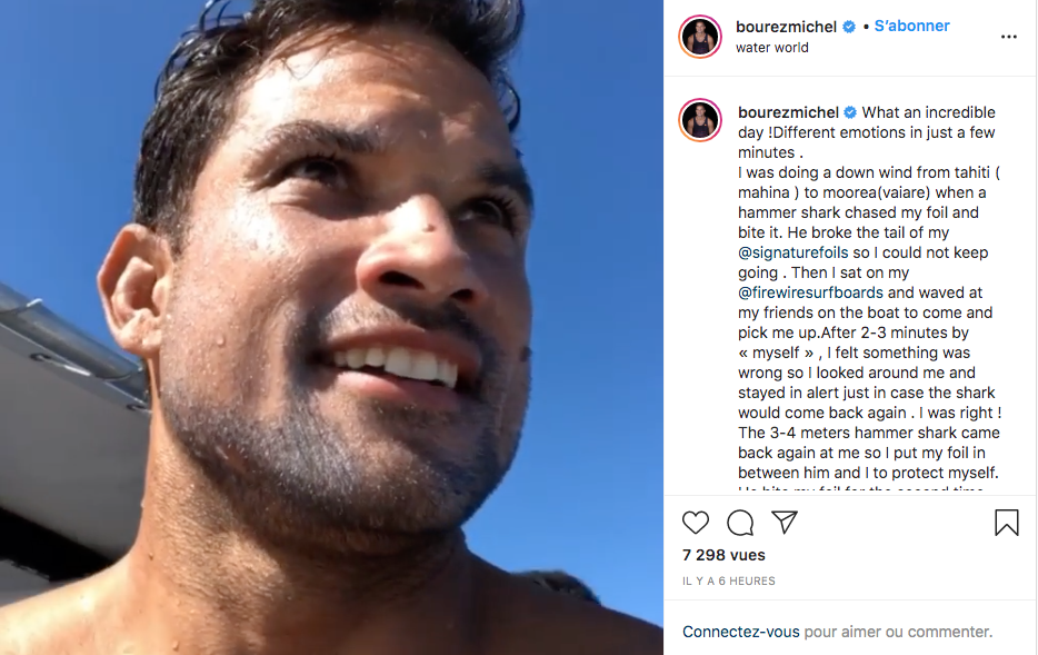 Un requin marteau s'en prend au foil de Michel Bourez