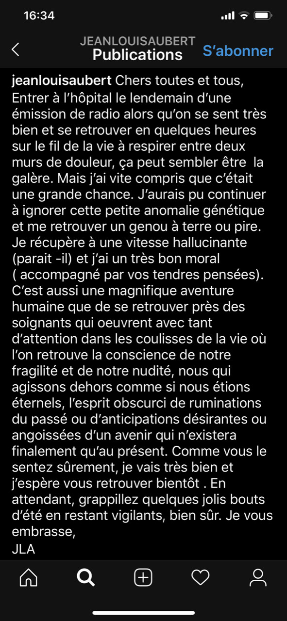 Jean-Louis Aubert rassure ses fans après s'être retrouvé "sur le fil de la vie"