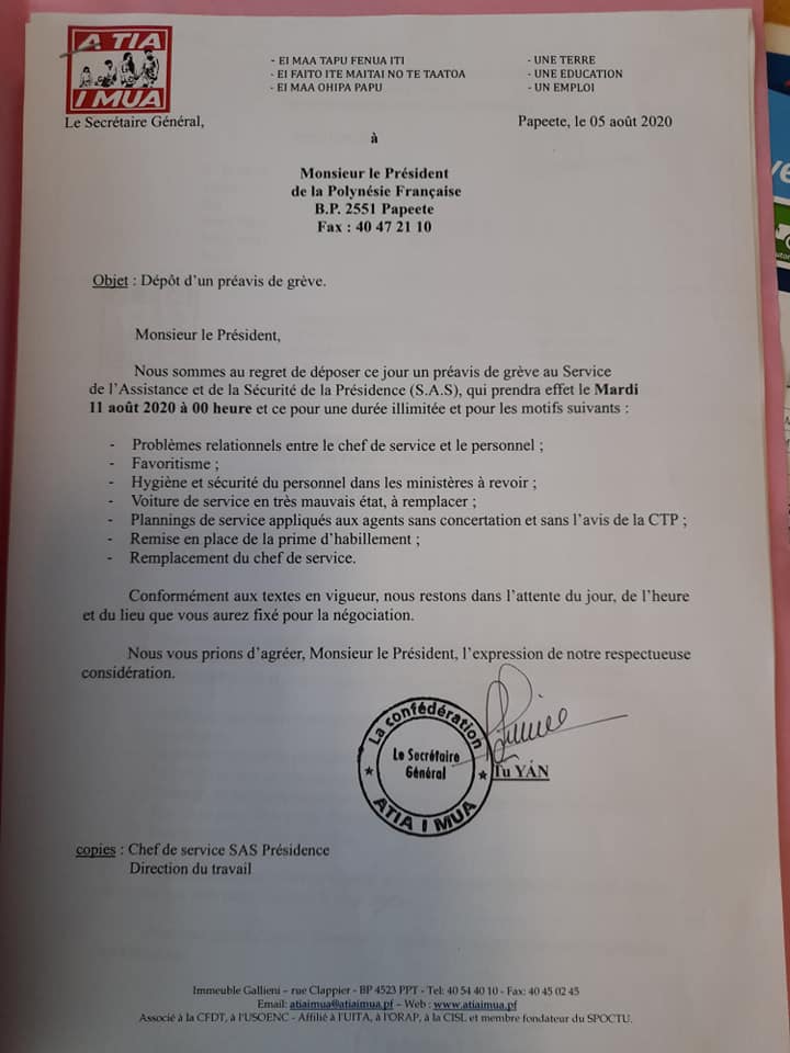 Un préavis de grève contre le chef du Service d'accueil et de sécurité