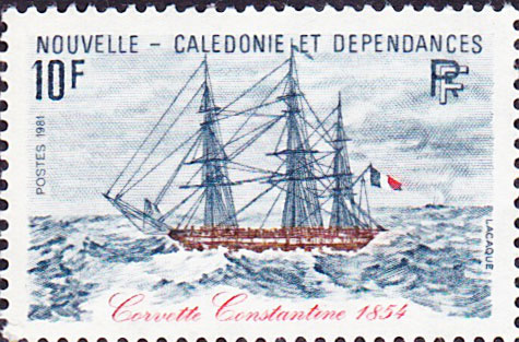 Hommage des postes calédoniennes à la corvette La Constantine commandée par Louis Tardy de Montravel.