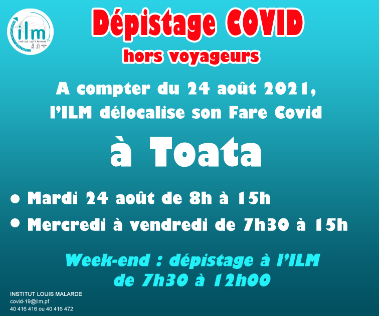 ​L'ILM délocalise son fare Covid à To'ata