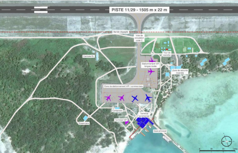 La configuration actuelle de l'aérodrome de Bora Bora...
