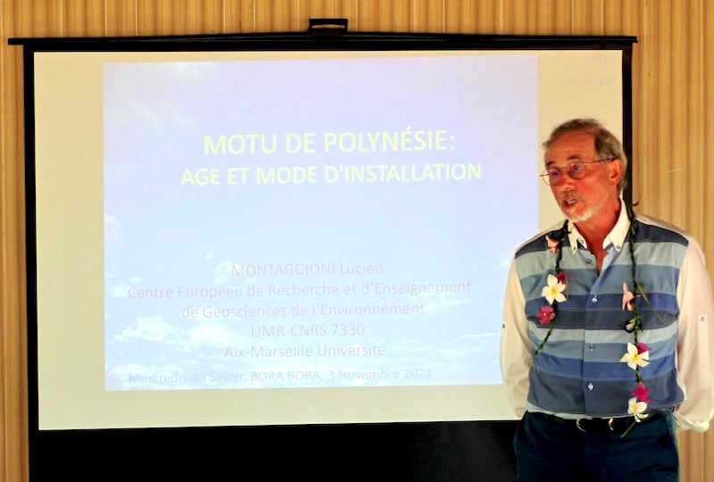 Dans le cadre des mercredis du savoir, le professeur Lucien Montaggioni, ancien chercheur au Criobe a présenté une conférence sur la création et la datation des motu en Polynésie française.