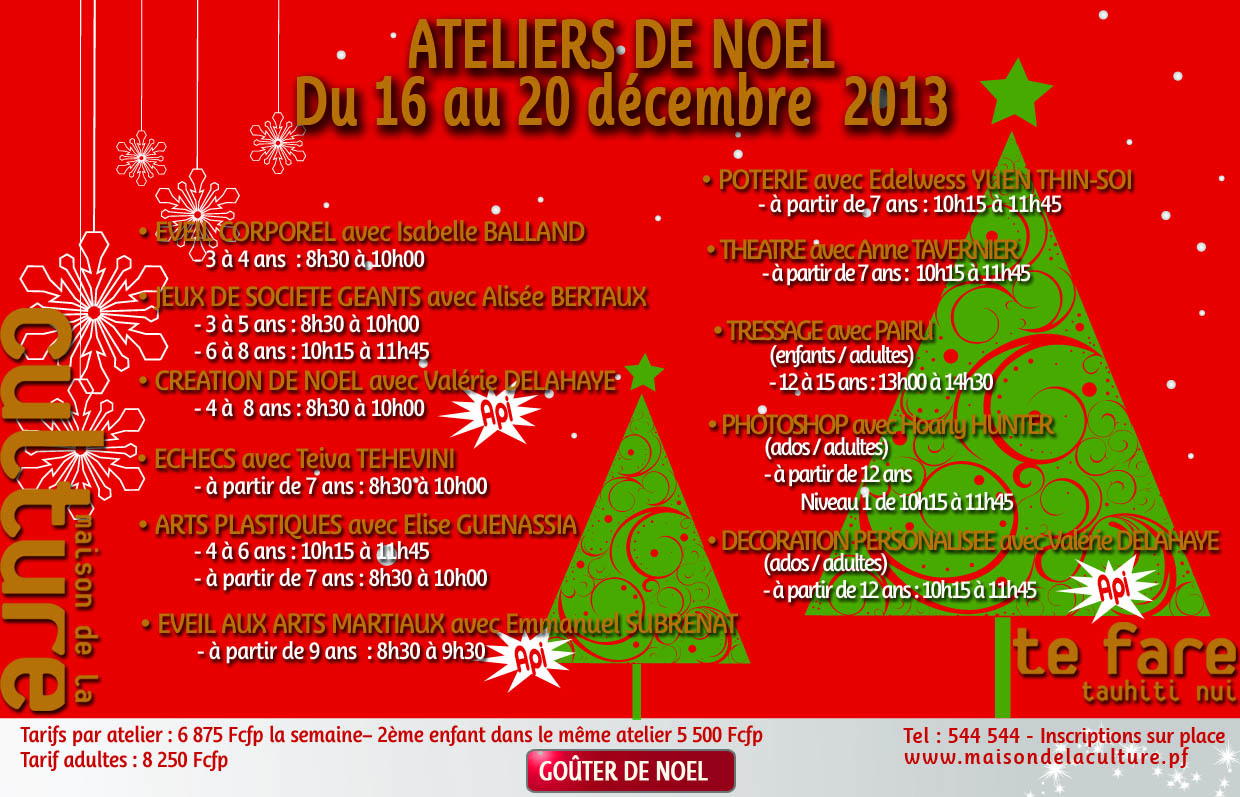 Maison de la Culture: Inscription aux ateliers de Noël