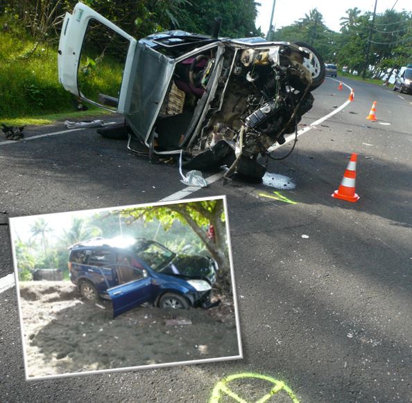 Hitia'a : Il double malgré la ligne continue et fonce sur la voiture qui arrive en face