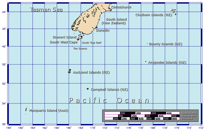 A l'extrême est de la Nouvelle-Zélande, se trouve l'archipel des Chatham, où Cécille est aller "faire la police" après le drame du baleinier Jean Bart.