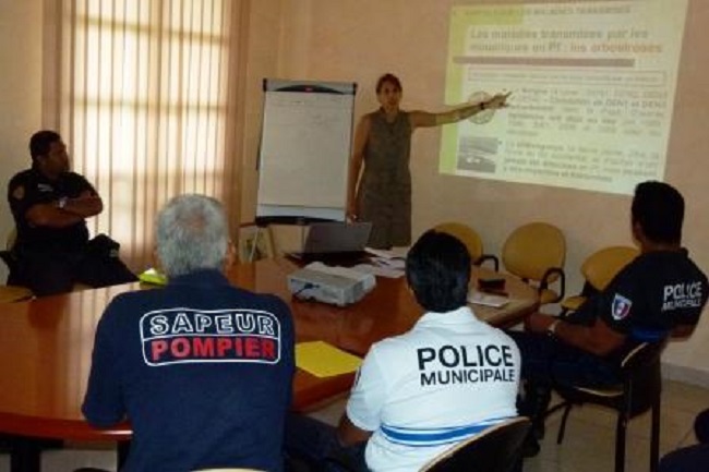 Une session de formation sur la lutte anti-vectorielle et les maladies transmises par les moustiques à des agents municipaux de Pirae.