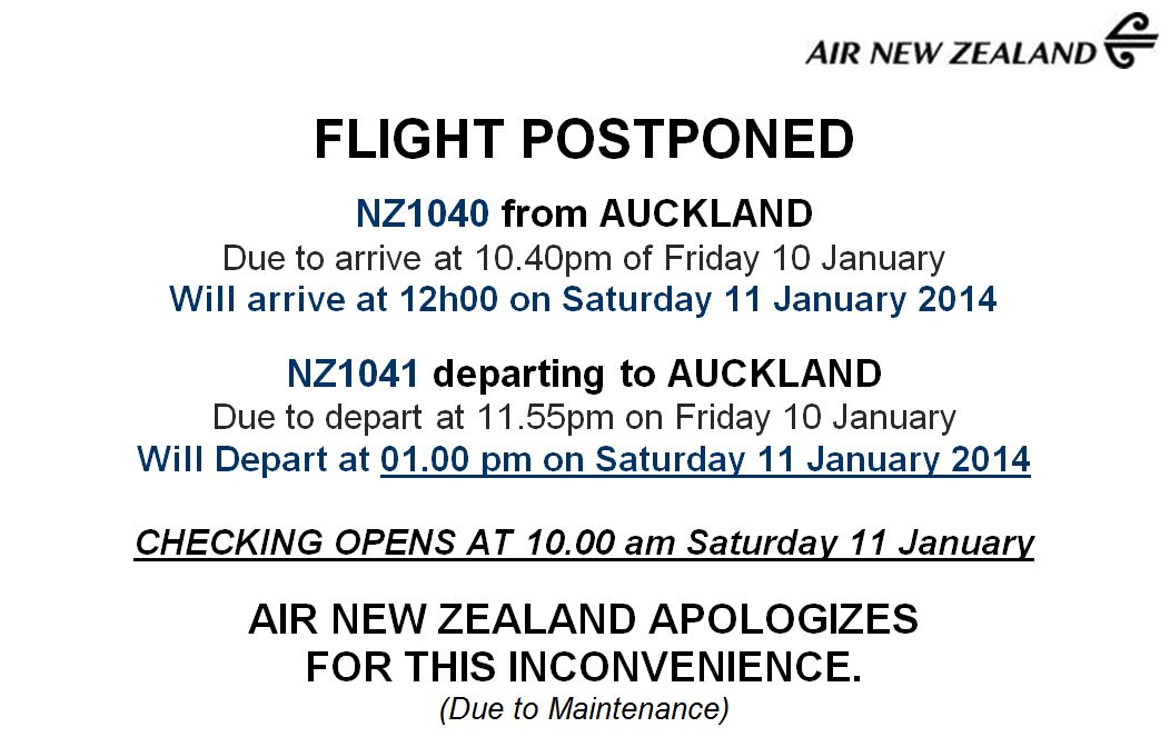 PPT/Auckland: Le vol ANZ retardé en raison de travaux de maintenance
