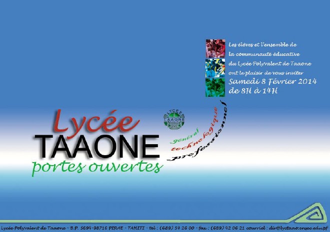 Journée portes ouvertes au Lycée du Taaone ce samedi 8 février