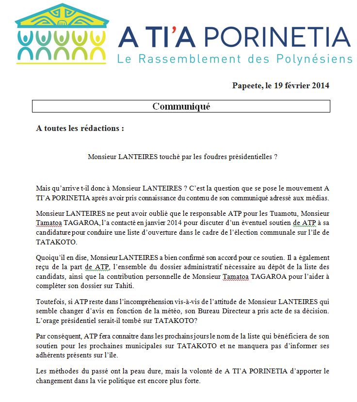 Communiqué ATP: "Mais qu’arrive t-il donc à Monsieur LANTEIRES ?"