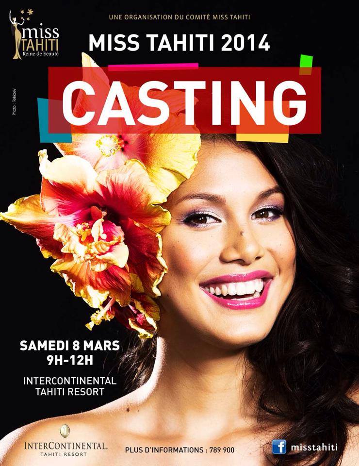 Casting MISS TAHITI 2014 le 8 mars à l'Intercontinental Tahiti