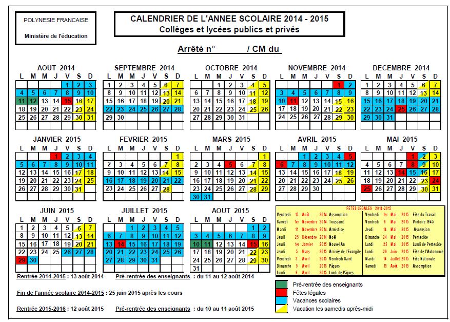 Les calendriers scolaires 2014-2017 à télécharger