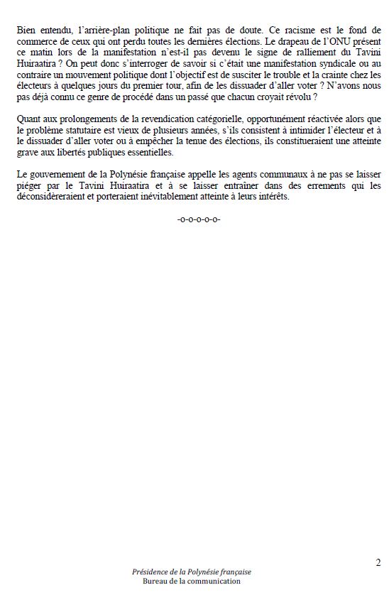 Communiqué de la Présidence: "Grève des agents communaux:  Des débordements condamnables"
