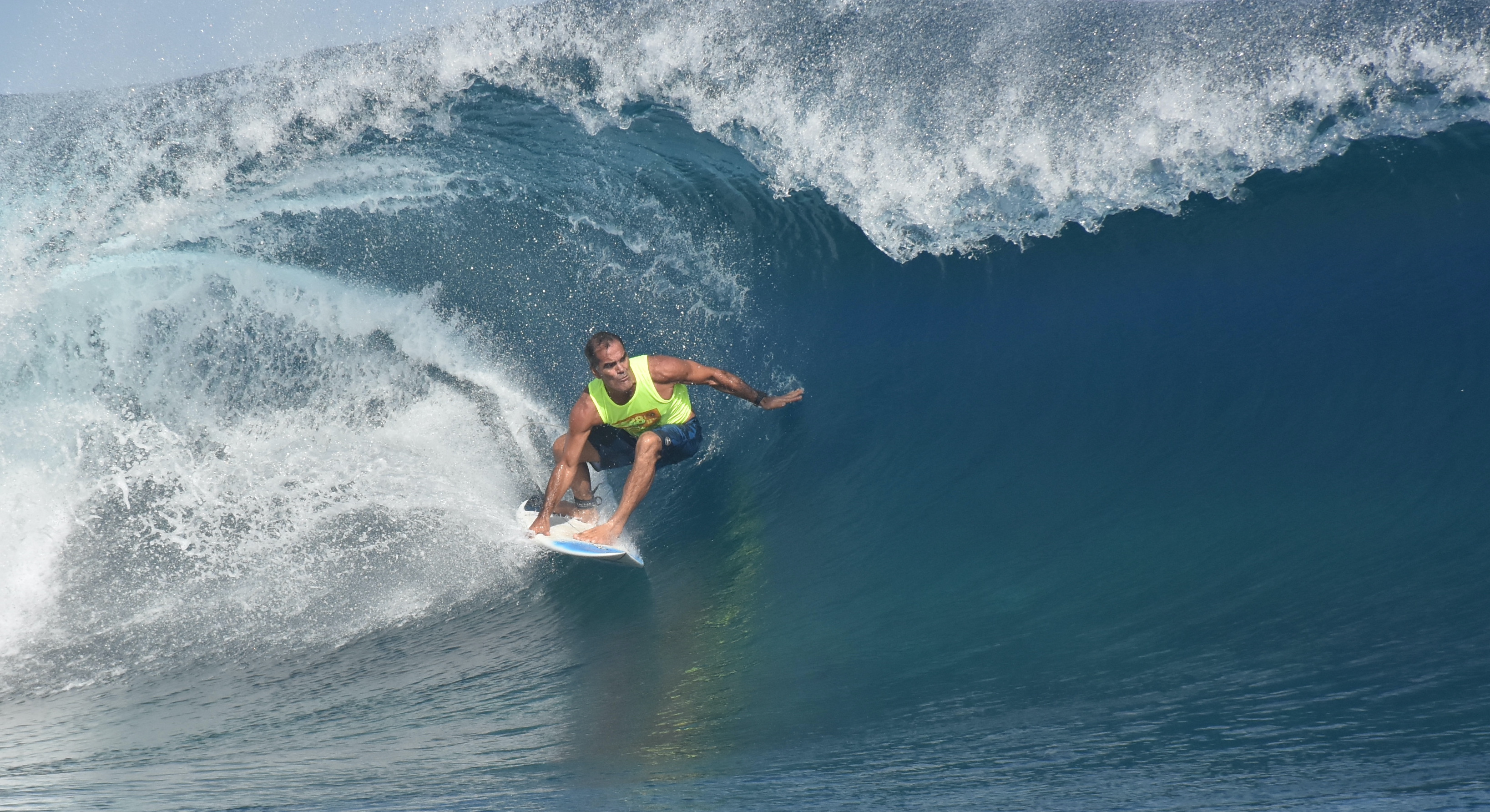 Dans la catégorie "Kahuna", quelques légendes du surf polynésien, comme Tereva David, se sont fait plaisir sur le spot de Taapuna.