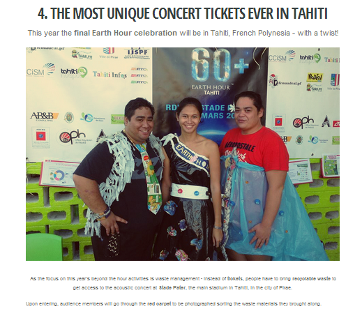 L'initiative tahitienne en faveur de la Earth Hour a été remarquée par l'organisation de cet événement mondial