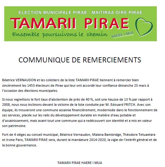 Municipales Pirae: les voeux de Béatrice Vernaudon