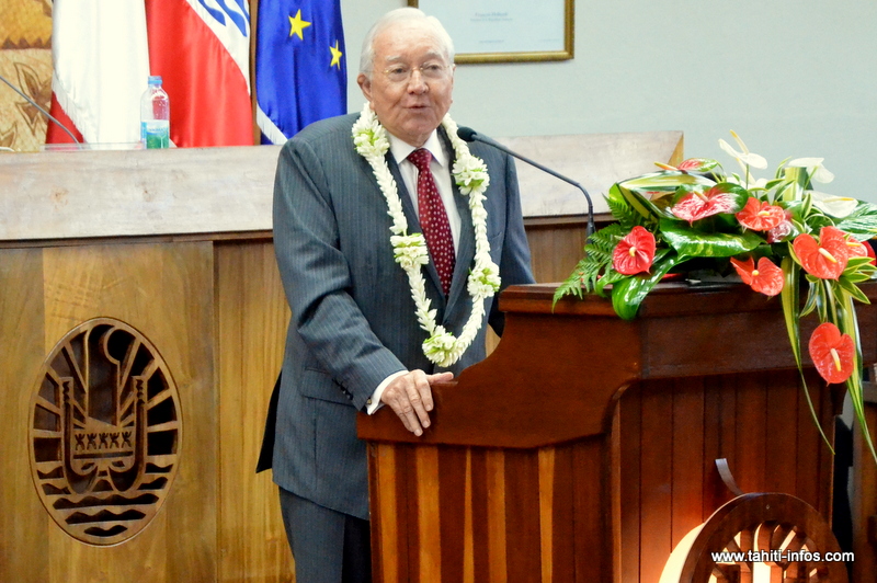 Gaston Flosse, le 10 avril 2014 lors de la séance solennelle d'ouverture de la session administrative de l'Assemblée de Polynésie