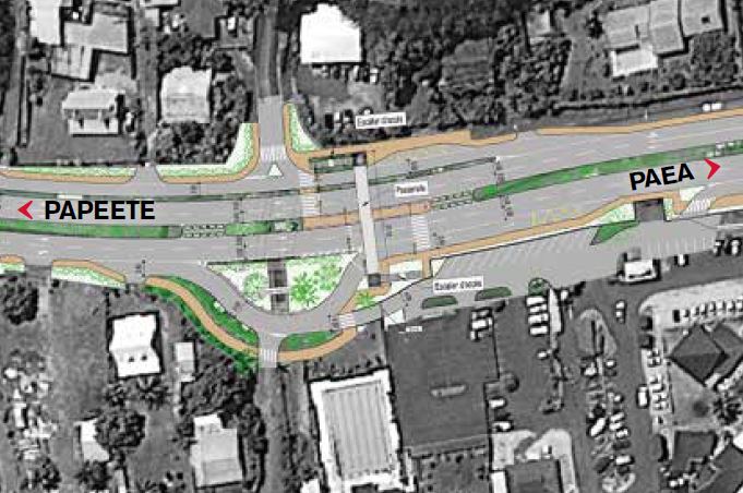 Les travaux vont se poursuivre encore quelques semaines sur les abords du tunnel et le nouveau giratoire recouvrant la trémie qui va desservir la mairie de Punaauia. La dernière tranche livrée sera celle du carrefour Taina où le rond-point est supprimé. Une passerelle piétonne (et un passage piéton) permettront néanmoins la liaison entre le lotissement et la marina Taina.